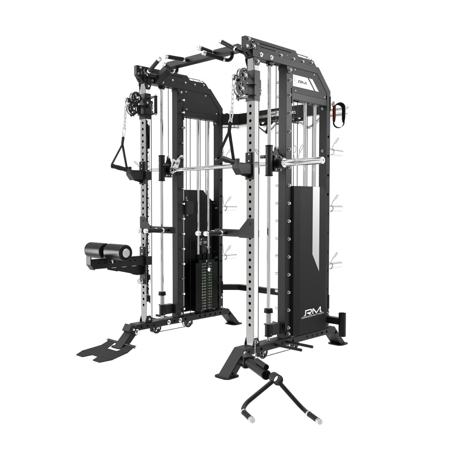 RapidMotion Commercial Smith Machine Power Rack and Functional Trainer